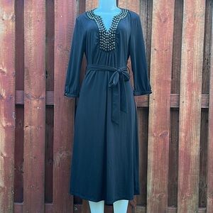 Milano Elegance Black Embellished Long Sleeve Dress Size